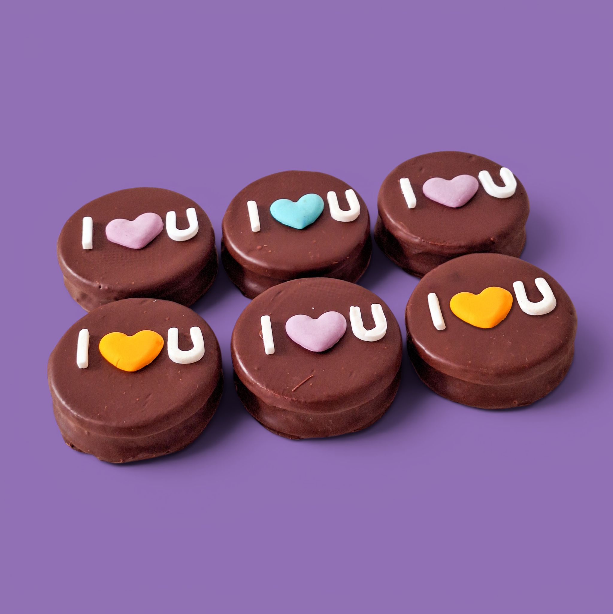 Custom I LOVE U Chocolate Shortbread Sandwich Biscuit - 6 Pack (108g Each, Handmade in Brisbane)