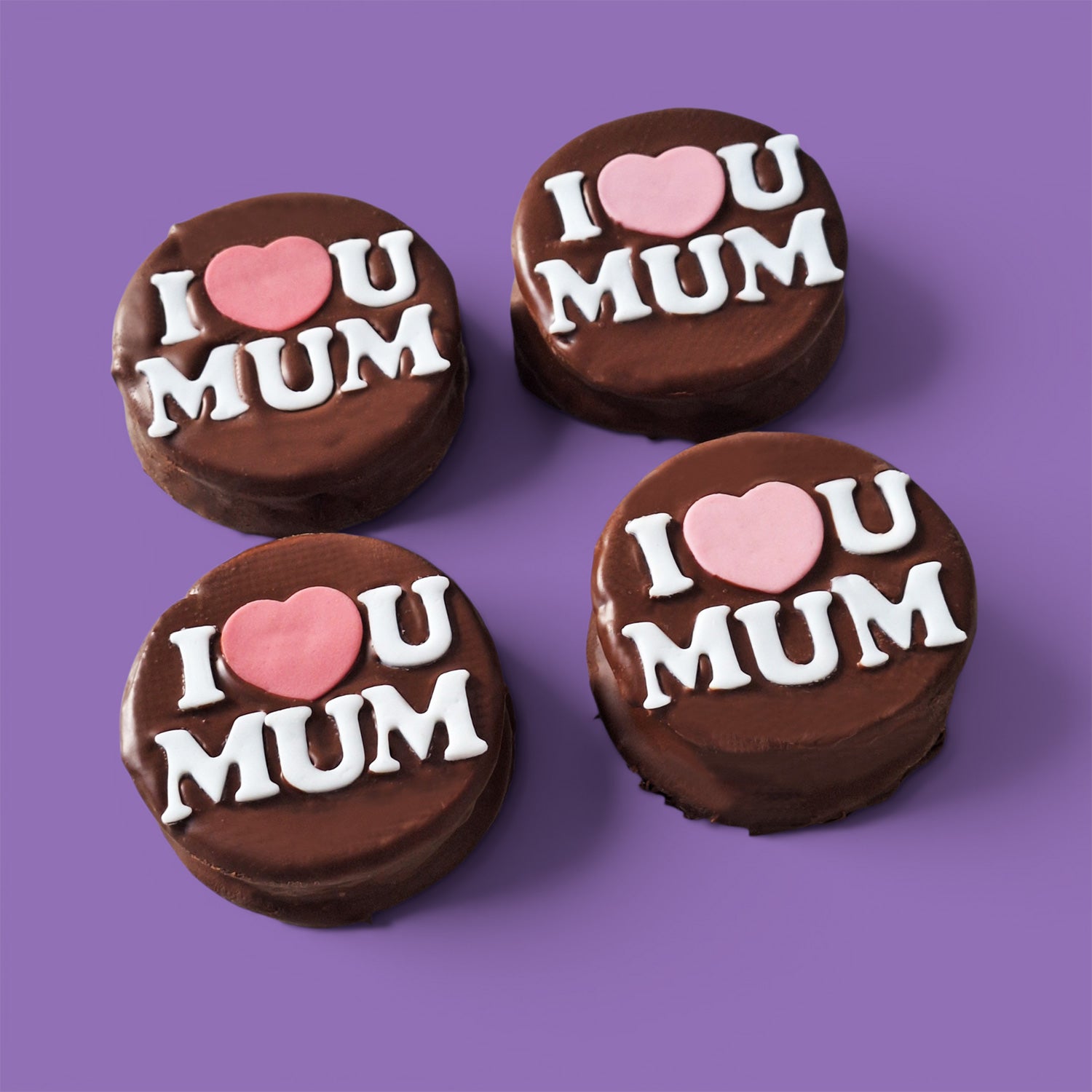 Custom I LOVE U MUM Chocolate Shortbread Cookie Sandwich - 4 Pack (108g Each, Handmade in Brisbane)