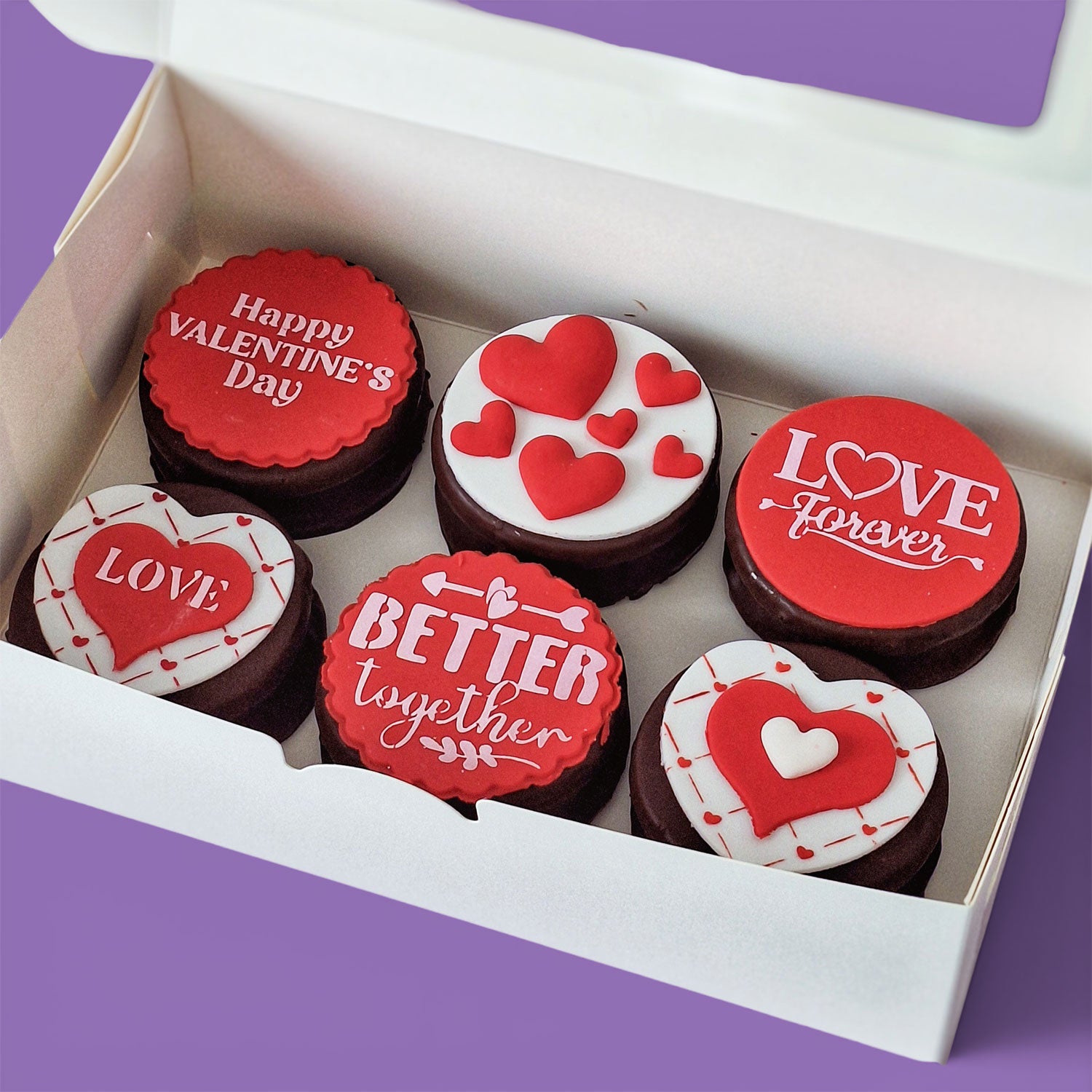 Custom VALENTINE'S DAY Artisan Chocolate Cookie Sandwich Pack of 6 - Option 1