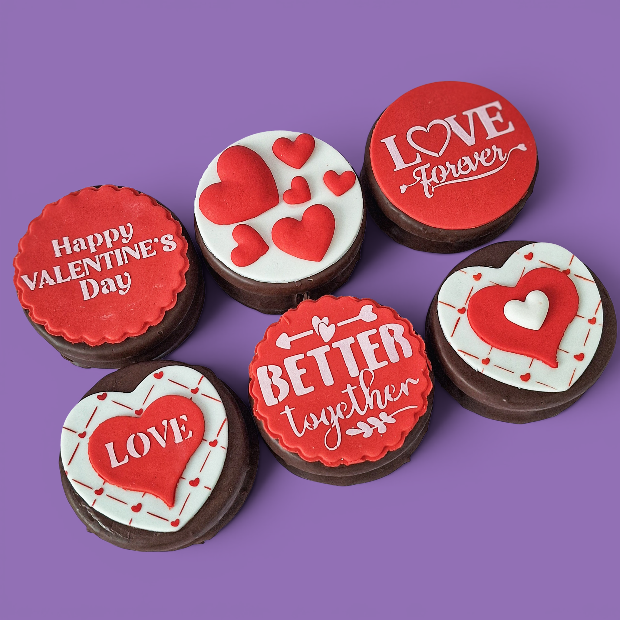 Custom VALENTINE'S DAY Artisan Chocolate Cookie Sandwich Pack of 6 - Option 1