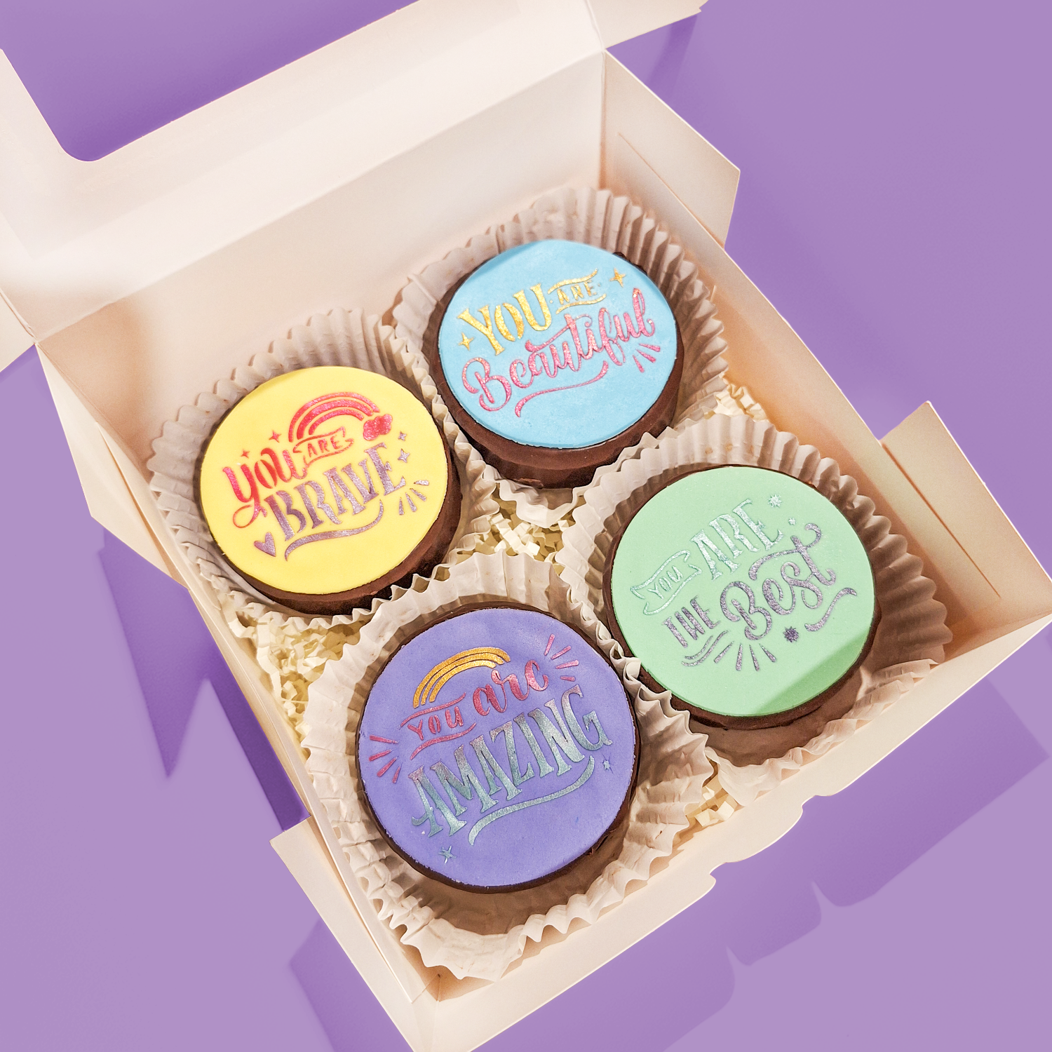 Biscuit with positive message in box