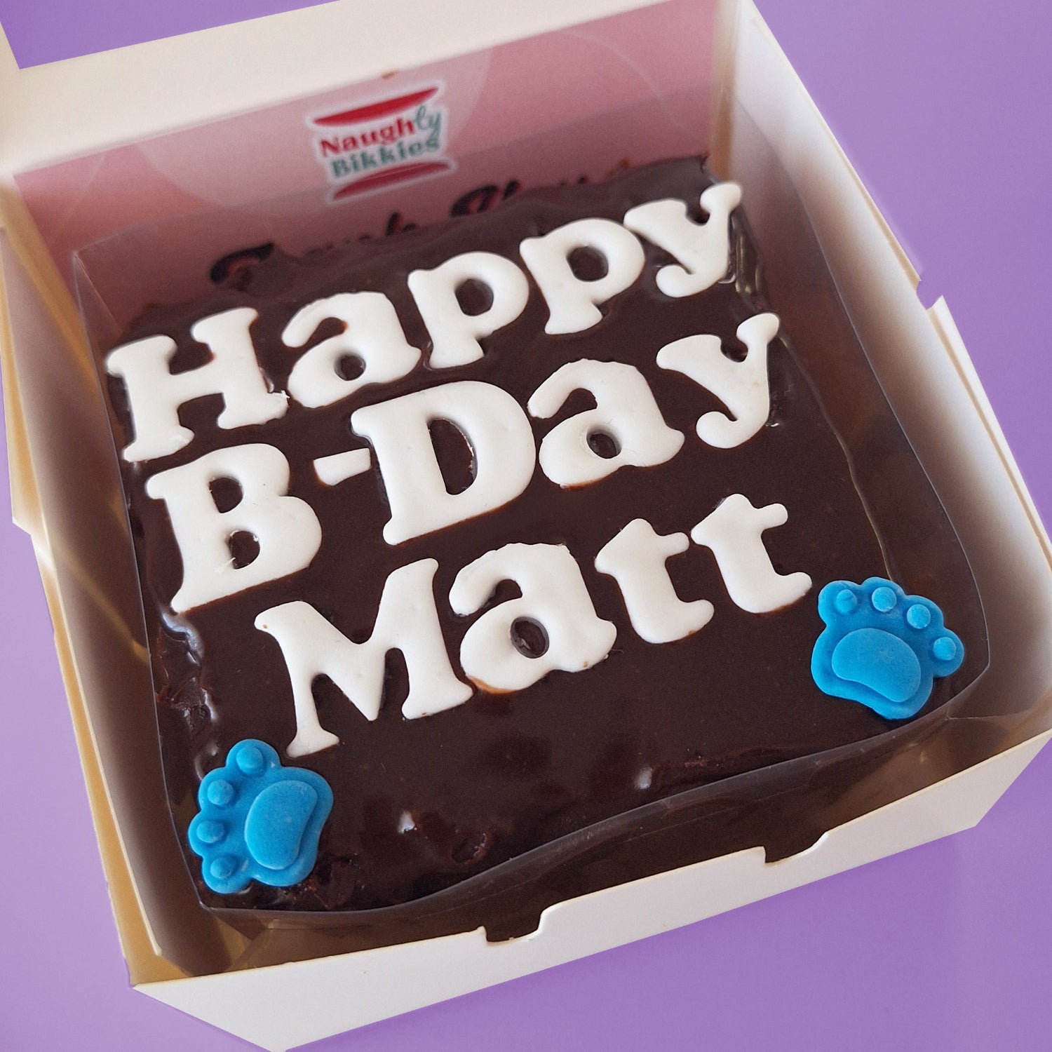 Mini Brownie Cake 'Happy B-Day' text in bo