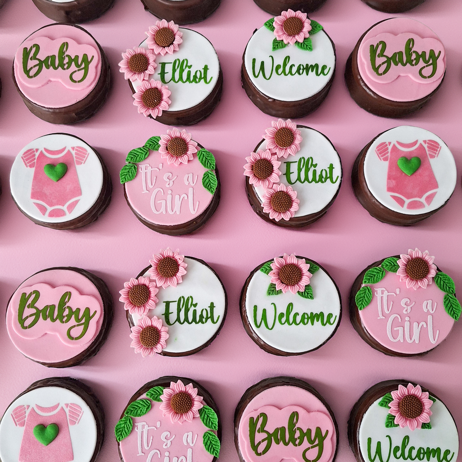 Pink and green Baby Shower Shortbread Biscuits